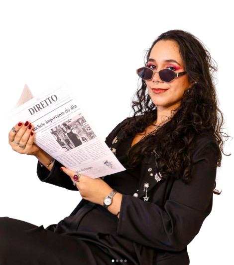 Ellen lendo um jornal com óculos de sol escuros, irreverente e estilosa